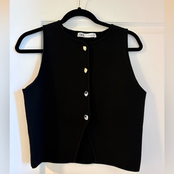 Zara Tops - Zara Knit Black Tank Silver Buttons